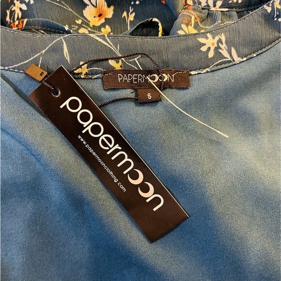 NWT Papermoon Teal Blue Floral Top‎ Dressy Sleeveless Blouse V Neck Tank SMALL - Picture 11 of 11